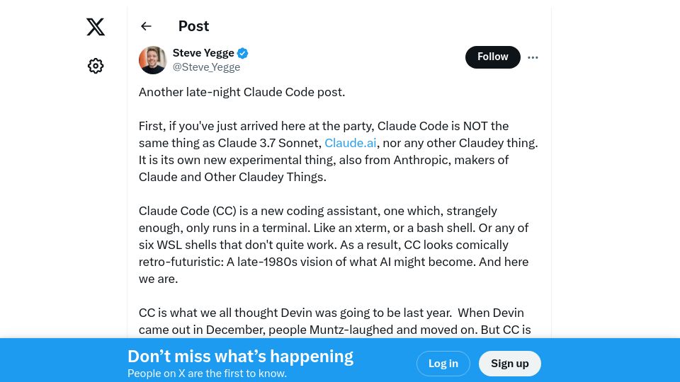 Screenshot of twitter.com: Another late-night Claude Code post