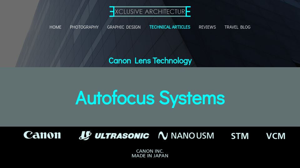 Screenshot of exclusivearchitecture.com: Canon EF and RF Lenses – All Autofocus Motors