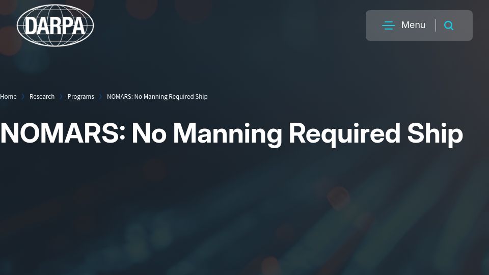 Screenshot of darpa.mil: Nomars: No Manning Required Ship