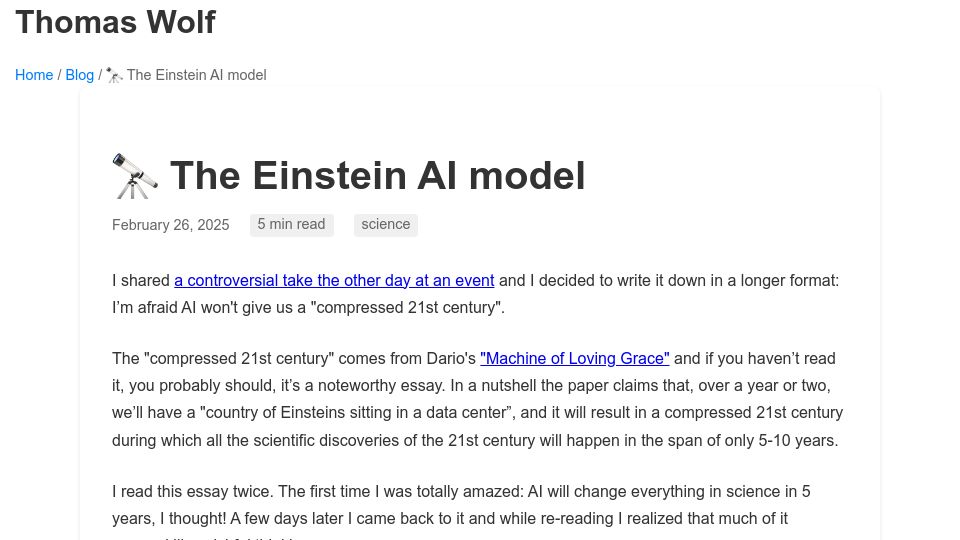 Screenshot of thomwolf.io: The Einstein AI Model