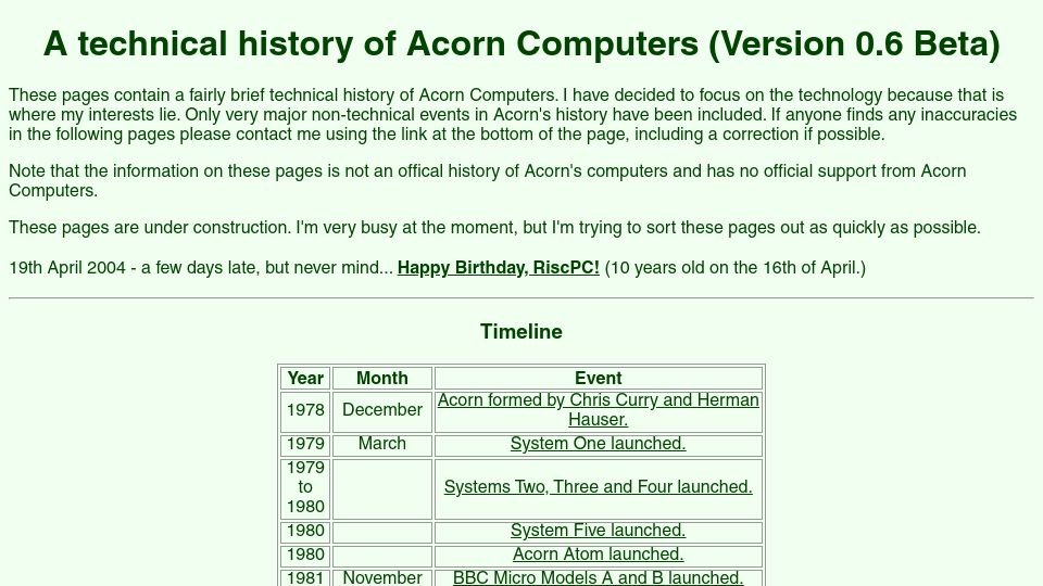 Screenshot of mcmordie.co.uk: A technical history of Acorn Computers