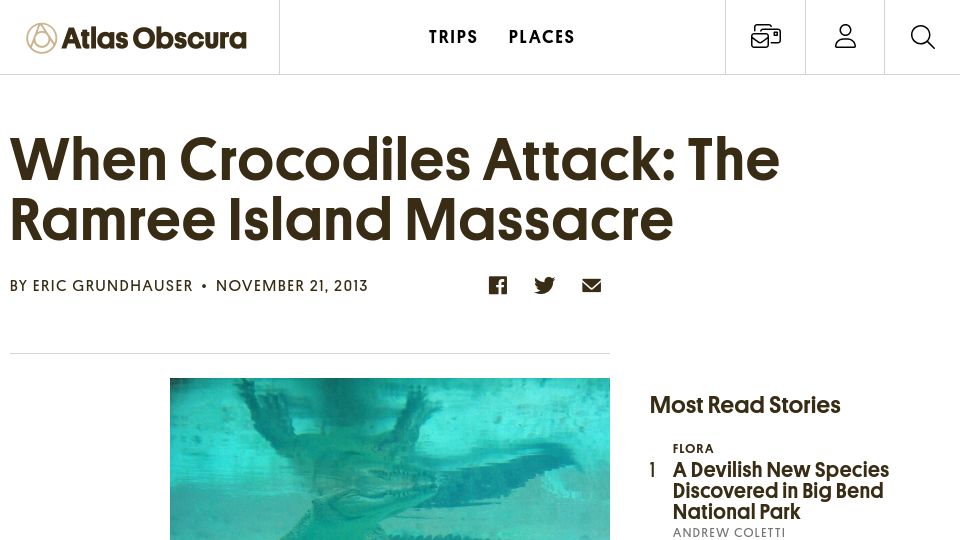 Screenshot of atlasobscura.com: When Crocodiles Attack: The Ramree Island Massacre (2013)