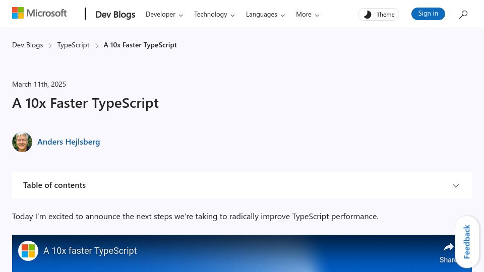 Screenshot of devblogs.microsoft.com: A 10x Faster TypeScript