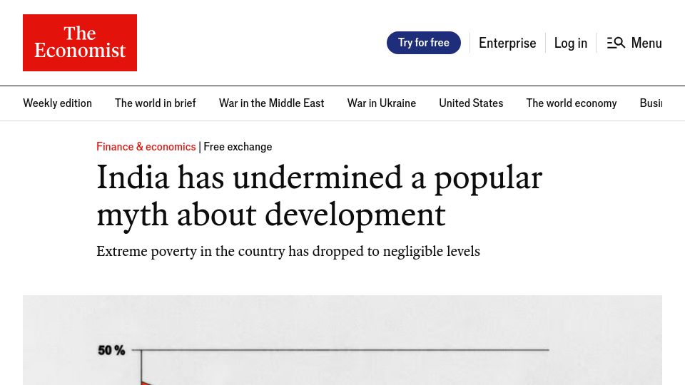 Screenshot of economist.com: Extreme poverty in India has dropped to negligible levels