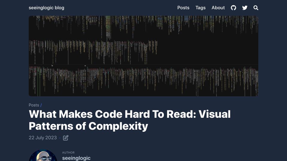 Screenshot of seeinglogic.com: What makes code hard to read: Visual patterns of complexity (2023)