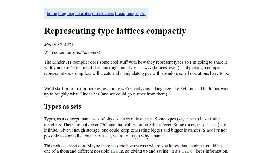 Screenshot of bernsteinbear.com: Representing Type Lattices Compactly