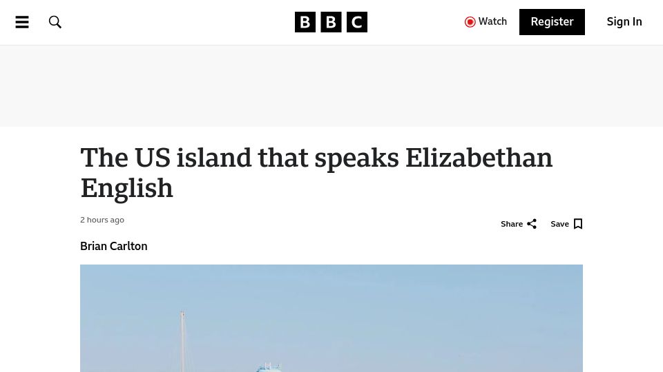 Screenshot of bbc.com: The US island that speaks Elizabethan English