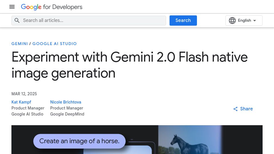 Screenshot of developers.googleblog.com: Experiment with Gemini 2.0 Flash native image generation