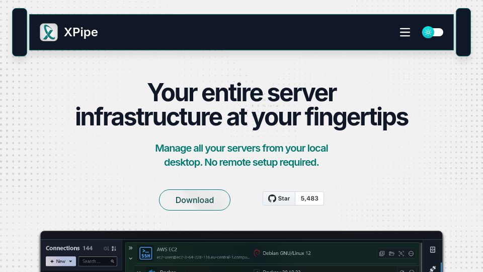 Screenshot of xpipe.io: Show HN: XPipe, a shell connection hub for SSH, Docker, K8s, VMs, and more