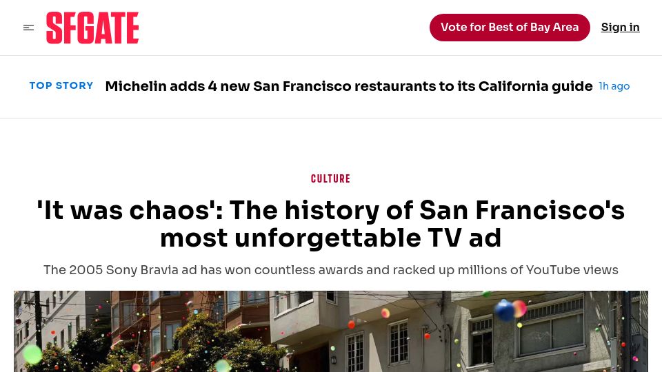 Screenshot of sfgate.com: The 2005 Sony Bravia ad
