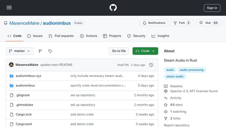 Screenshot of github.com: Show HN: AudioNimbus – Steam Audio's immersive spatial audio, now in Rust
