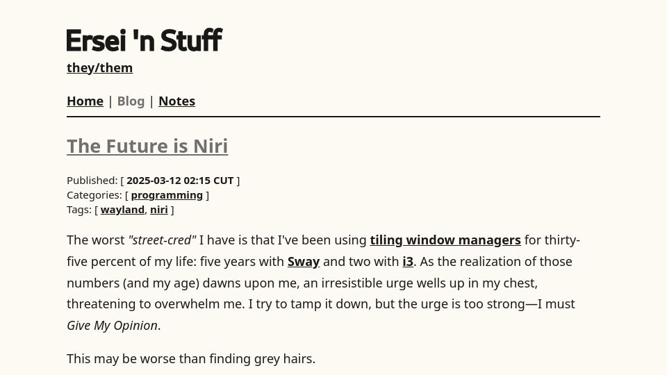 Screenshot of ersei.net: The Future Is Niri
