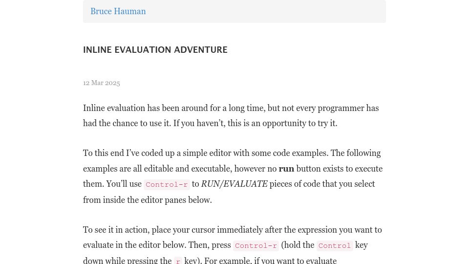 Screenshot of rigsomelight.com: Inline Evaluation Adventure