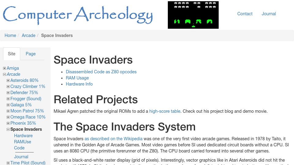 Screenshot of computerarcheology.com: Space Invaders