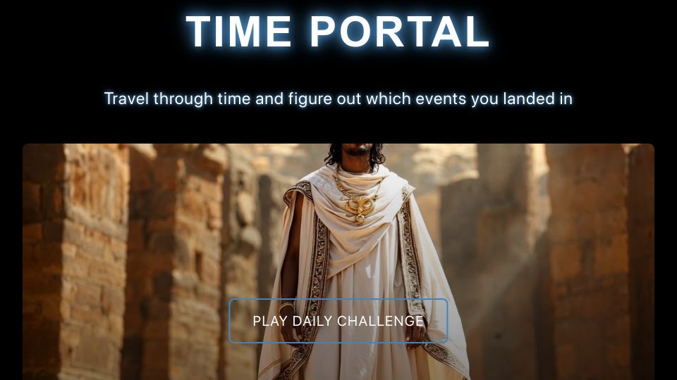 Screenshot of eggnog.ai: Show HN: Time Portal – Get dropped into history, guess where you landed