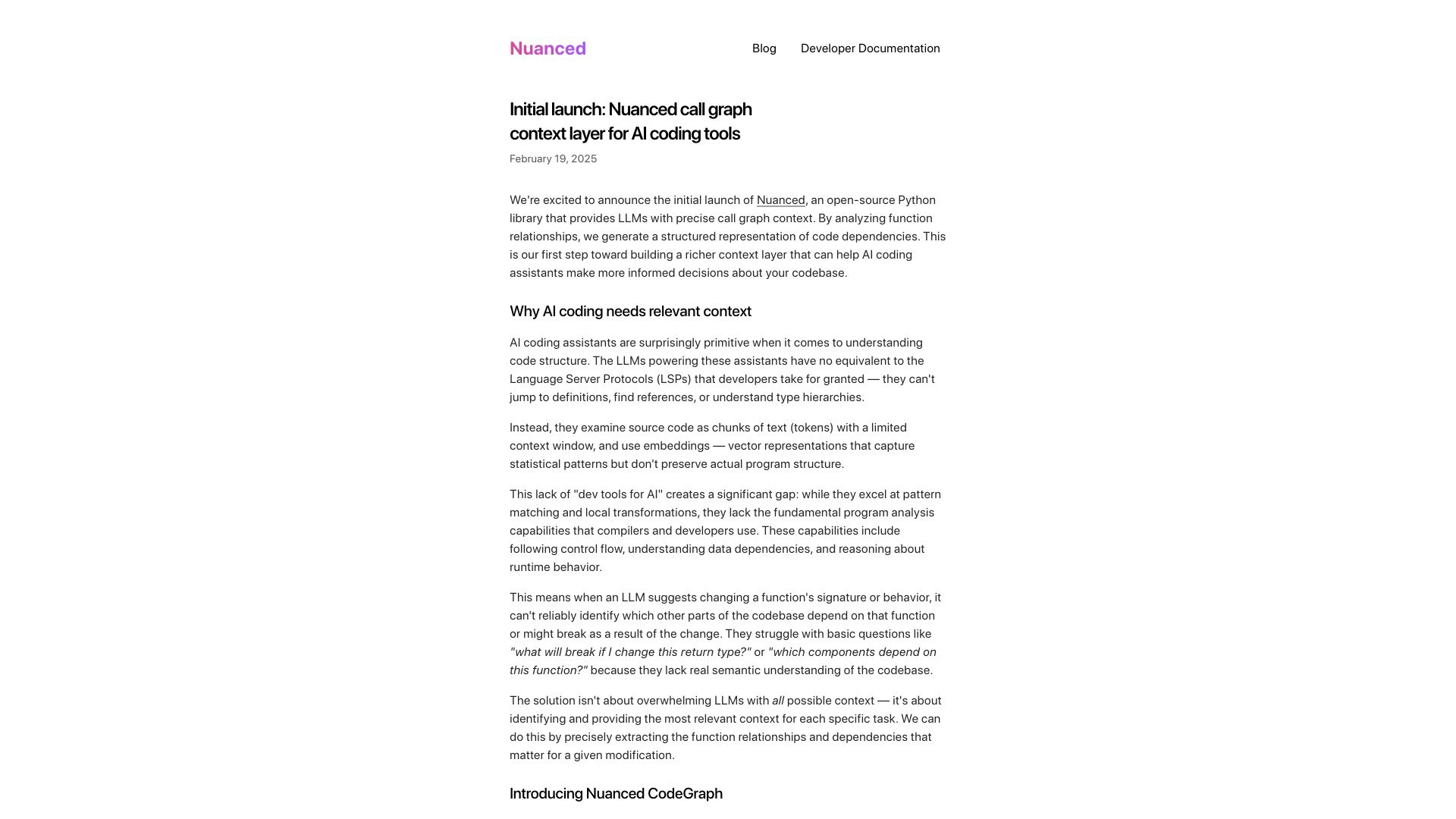 Screenshot of nuanced.dev: Show HN: Nuanced – Help AI understand code structure, not just text