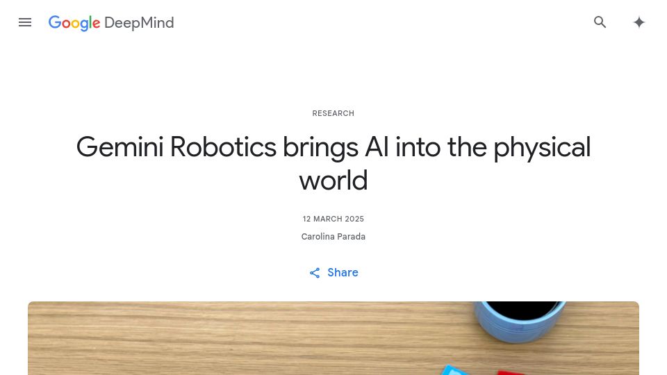 Screenshot of deepmind.google: Gemini Robotics