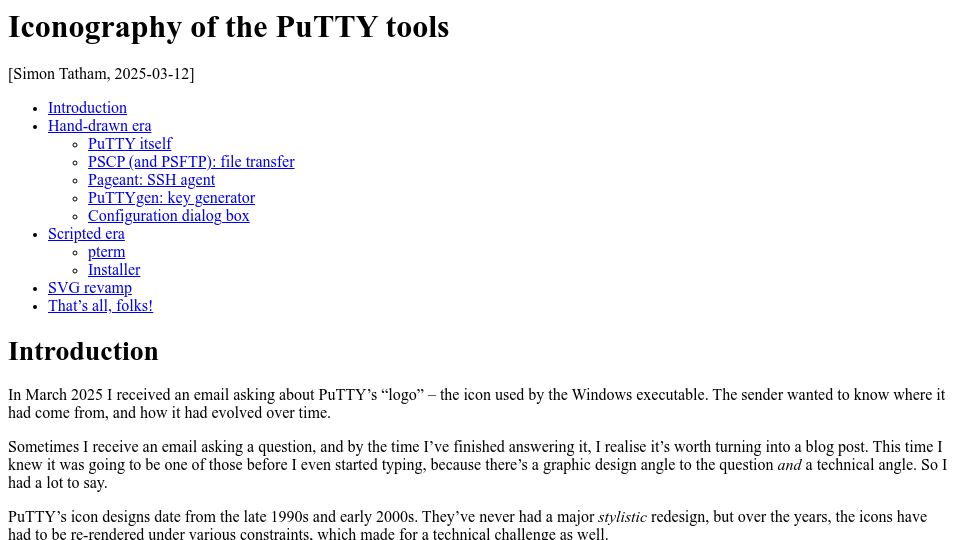 Screenshot of chiark.greenend.org.uk: Iconography of the PuTTY tools