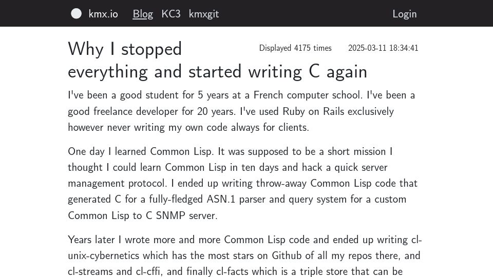 Screenshot of kmx.io: I stopped everything and started writing C again