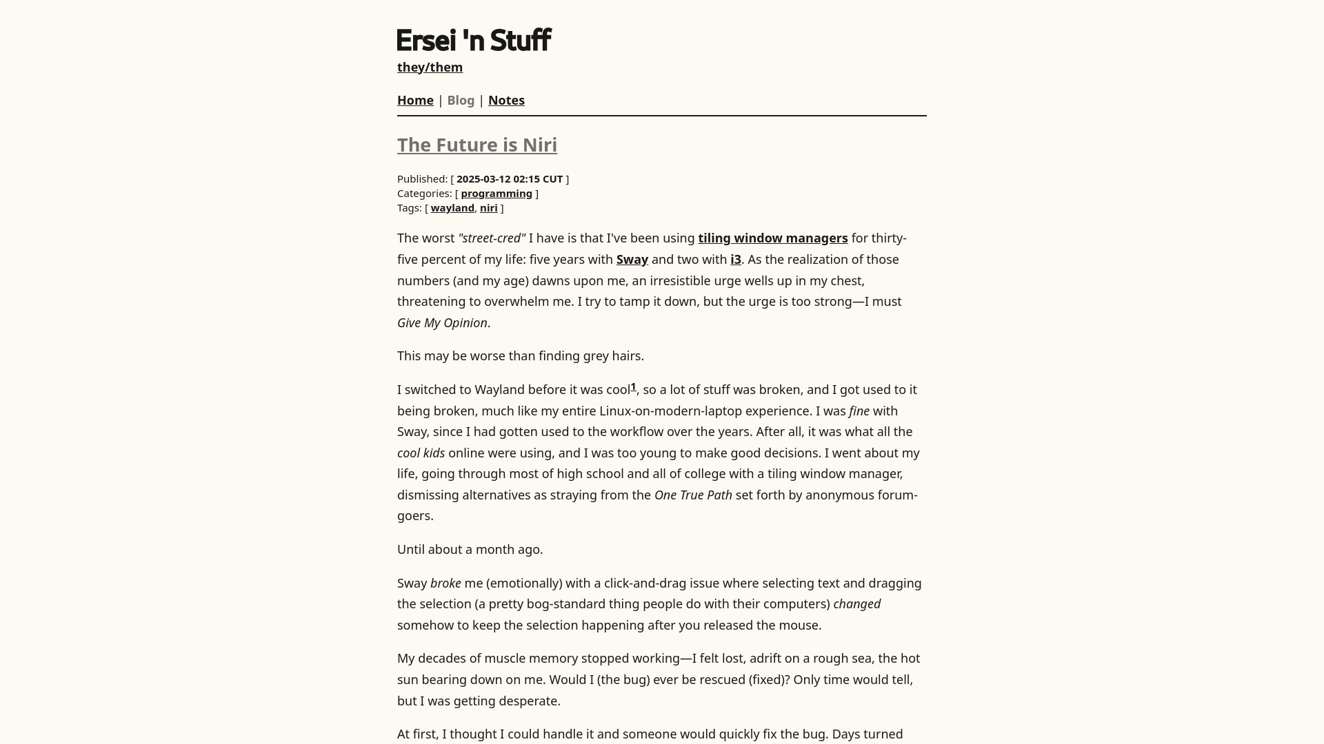 Screenshot of ersei.net: The Future Is Niri