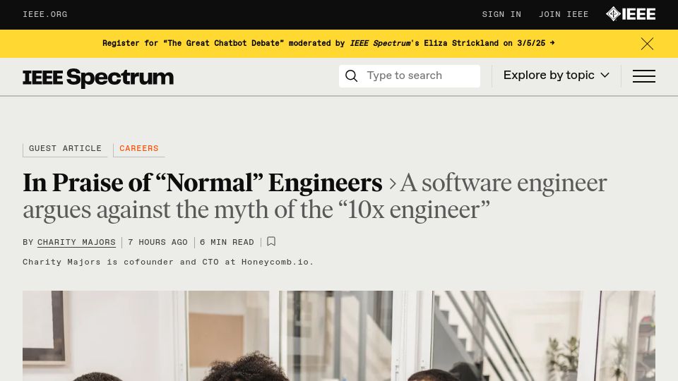 Screenshot of spectrum.ieee.org: “Normal” engineers are the key to great teams