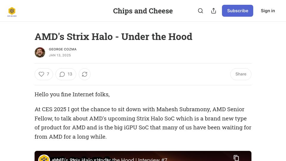 Screenshot of chipsandcheese.com: AMD's Strix Halo under the hood