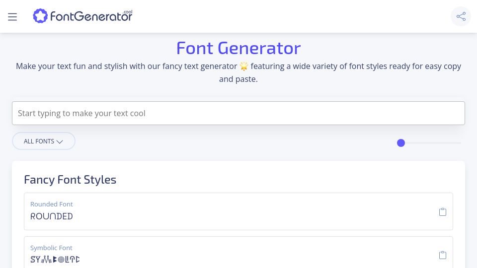 Screenshot of fontgenerator.cool: Show HN: A website that makes your text look cool anywhere online using Unicode