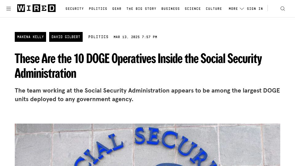 Screenshot of wired.com: These Are the 10 Doge Operatives Inside the Social Security Administration