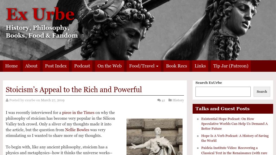Screenshot of exurbe.com: Stoicism's appeal to the rich and powerful (2019)