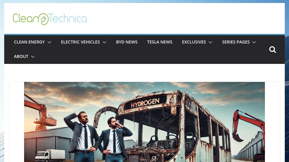 Screenshot of cleantechnica.com: Why do transit agencies keep falling for the hydrogen bus myth?