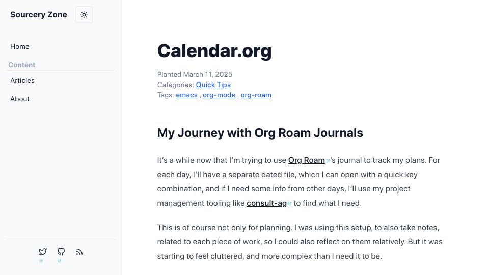 Screenshot of sourcery.zone: Calendar.org