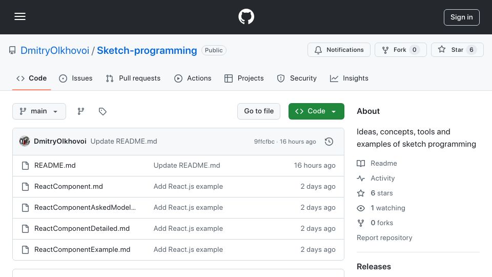 Screenshot of github.com: Sketch-Programming: A Minimalist Paradigm for Code Design