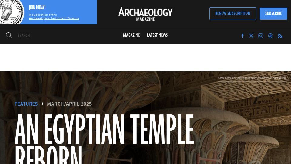Screenshot of archaeology.org: An Egyptian Temple Reborn