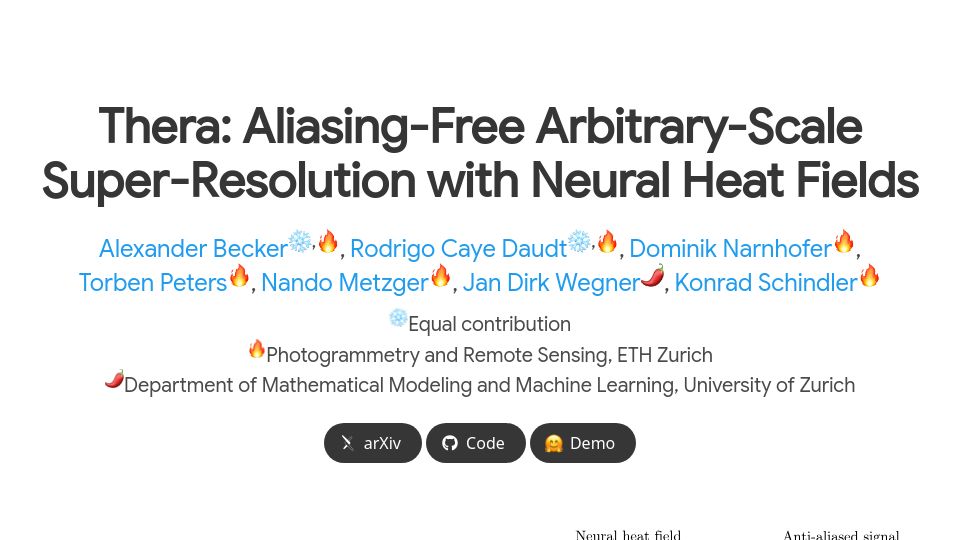 Screenshot of therasr.github.io: Arbitrary-Scale Super-Resolution with Neural Heat Fields