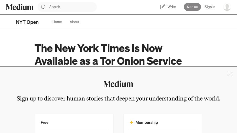 Screenshot of open.nytimes.com: New York Times shut down Tor Onion service