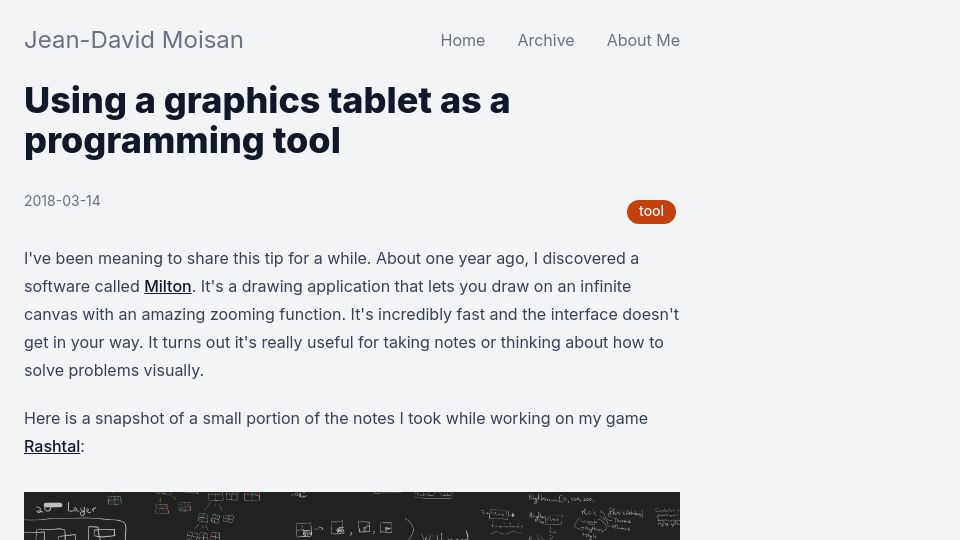 Screenshot of jeandavidmoisan.com: Using a graphics tablet as a programming tool (2018)