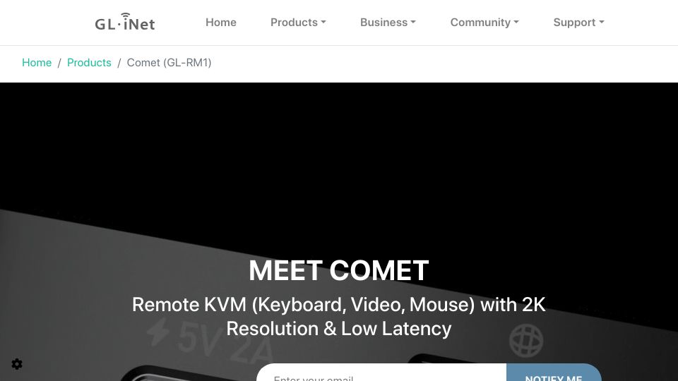 Screenshot of gl-inet.com: Comet open source remote KVM from GL-iNet