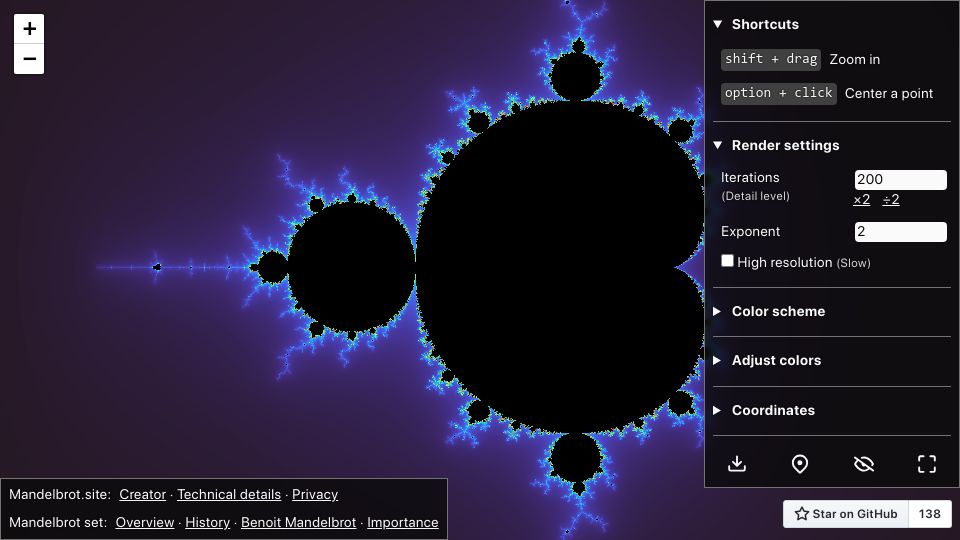 Screenshot of mandelbrot.site: Mandelbrot Set Explorer