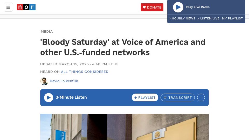 Screenshot of npr.org: 'Bloody Saturday' at Voice of America and other U.S.-funded networks