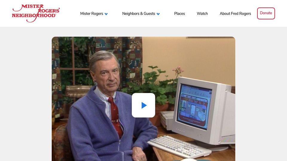 Screenshot of misterrogers.org: Computers and Mice – Mister Rogers Neighborhood