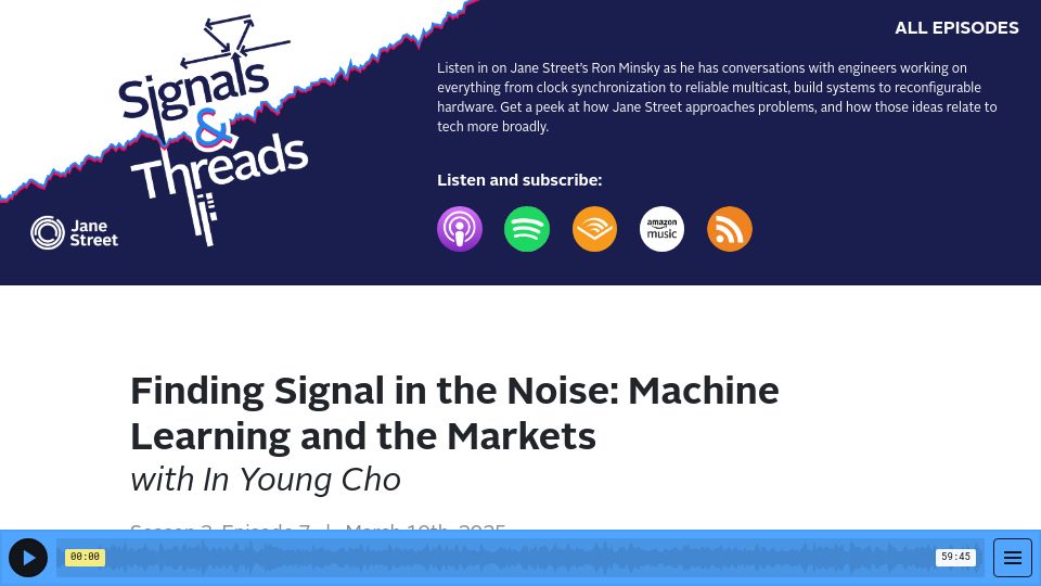 Screenshot of signalsandthreads.com: Finding Signal in the Noise: Machine Learning and the Markets (Jane Street)