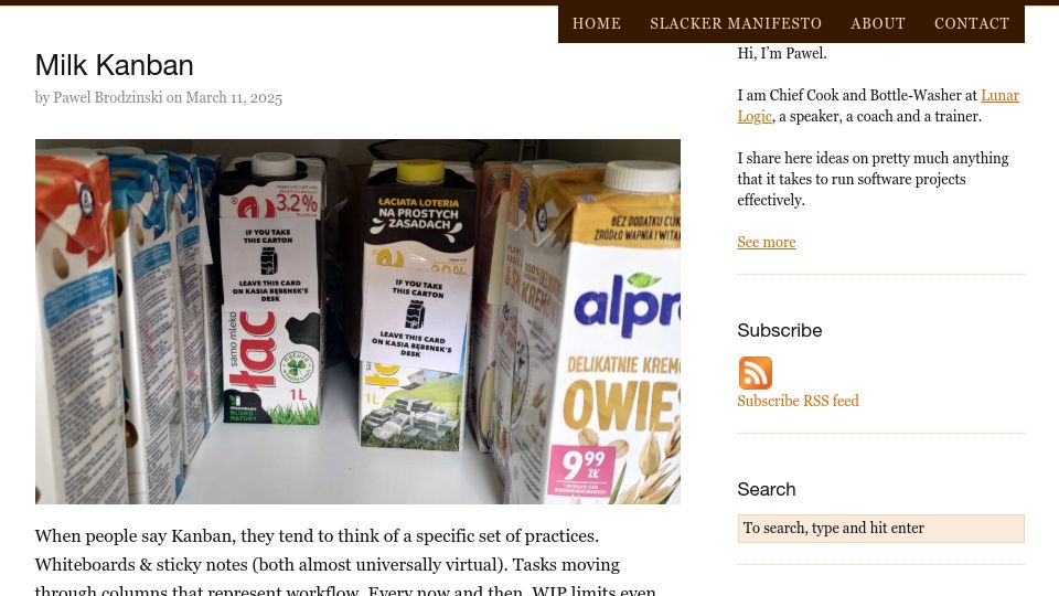 Screenshot of brodzinski.com: Milk Kanban