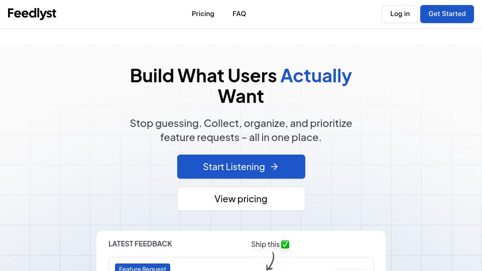 Screenshot of usefeedlyst.com: Show HN: I Built a Customer Feedback Tool