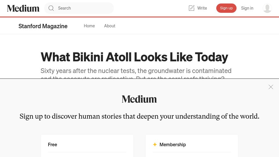 Screenshot of medium.com: What Bikini Atoll Looks Like Today (2017)