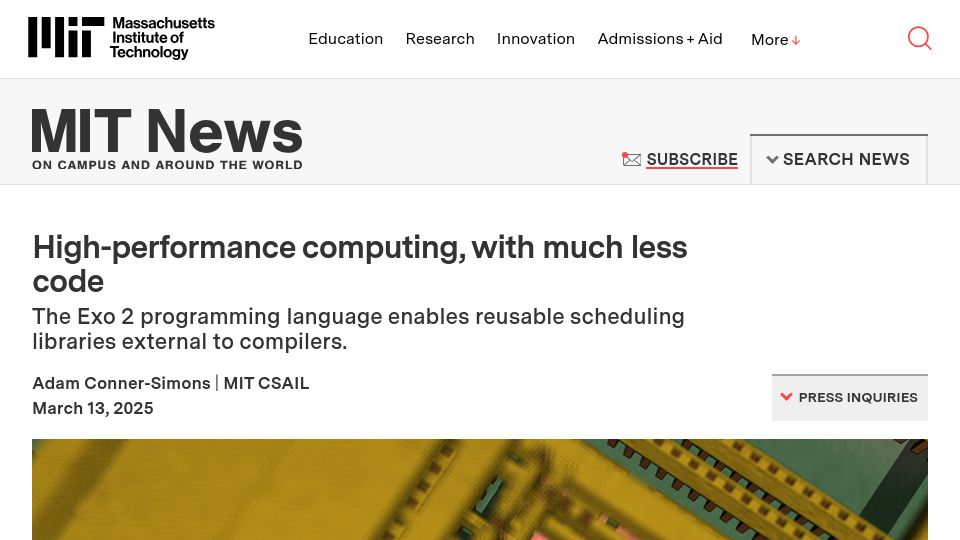 Screenshot of news.mit.edu: High-performance computing, with much less code