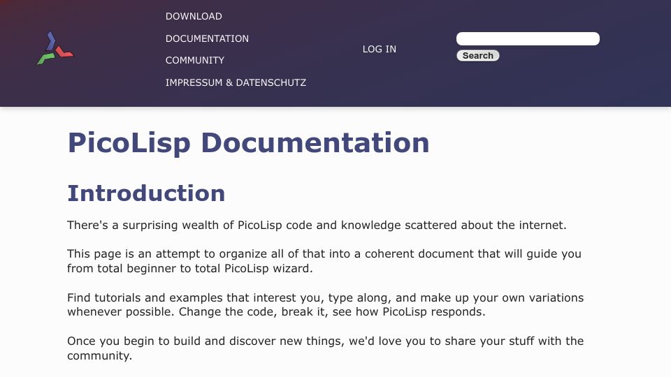 Screenshot of picolisp.com: Everything Picolisp can do, and more