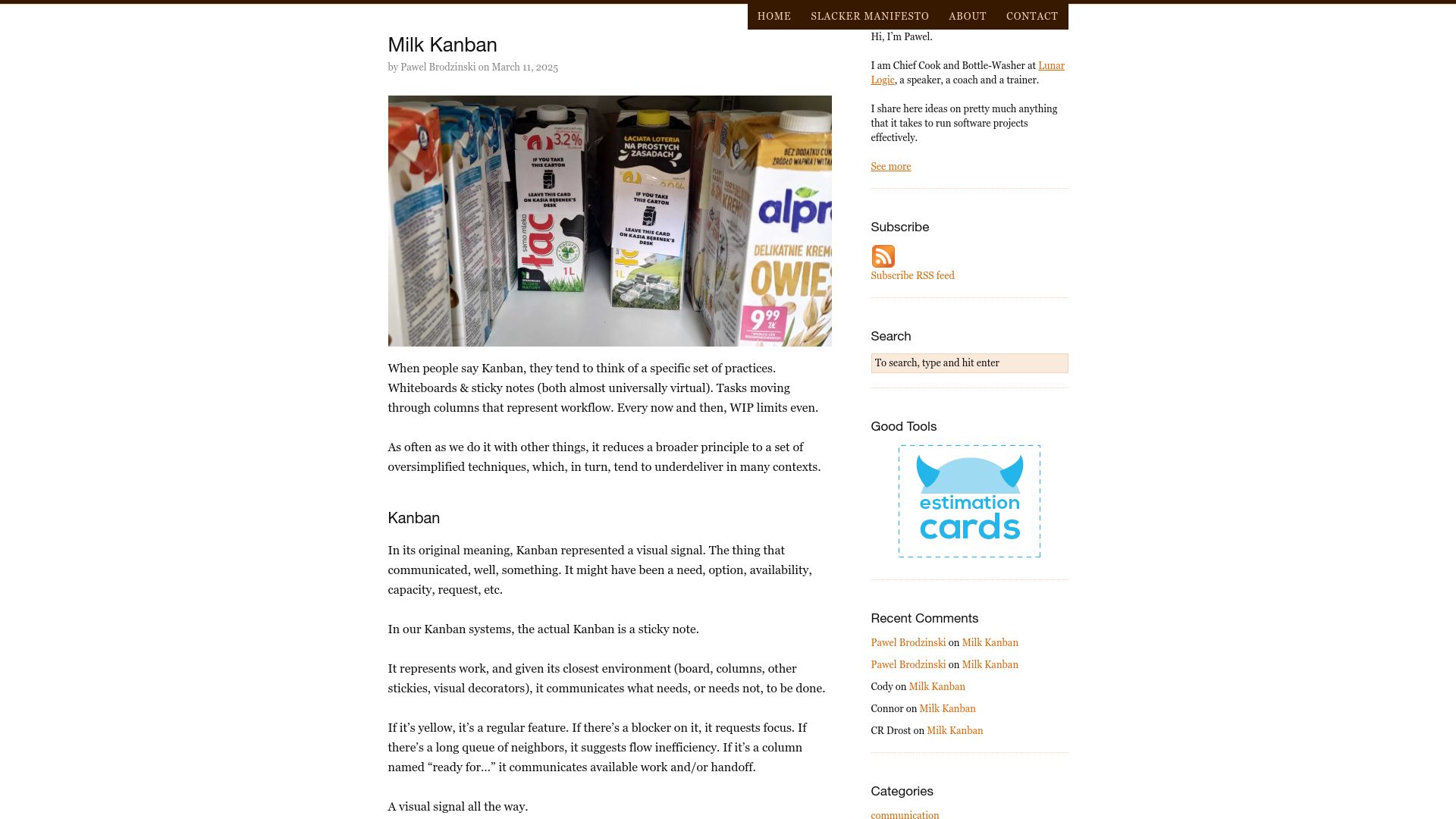 Screenshot of brodzinski.com: Milk Kanban