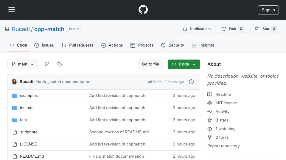 Screenshot of github.com: Show HN: Cppmatch – Rust-Like Pattern Matching and Error Handling for C++