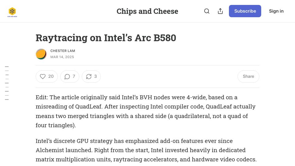 Screenshot of chipsandcheese.com: Raytracing on Intel's Arc B580