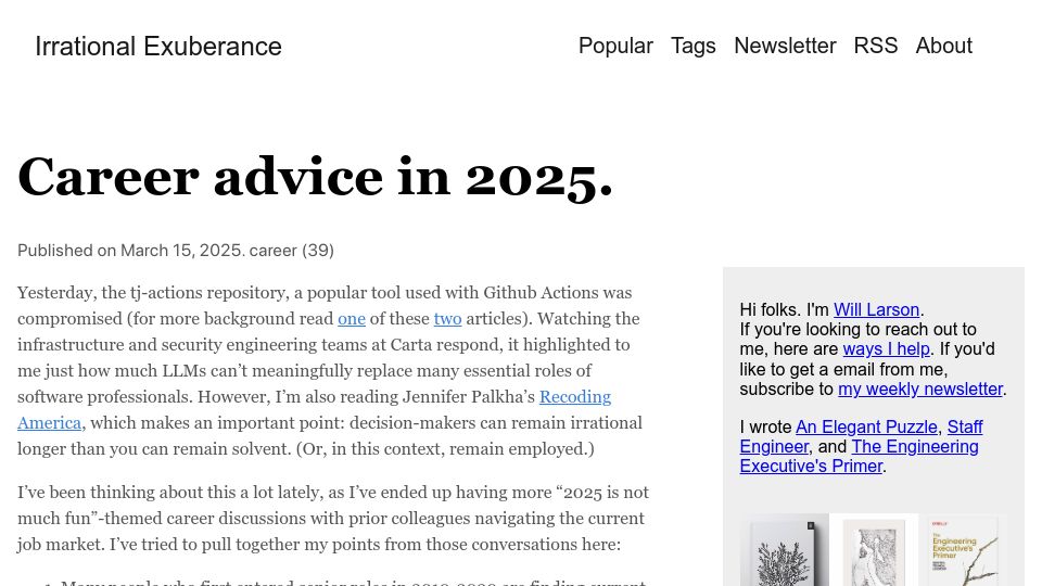 Screenshot of lethain.com: Career Advice in 2025